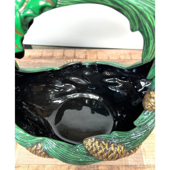 VTG Ceramic Christmas Decorative Pinecone Holly Basket Holland Mold Centerpiece - Picture 3 of 7